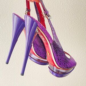 Cesare Paciotti Purple Snake Peep Toe Slingback Platforms – Perspex Heel